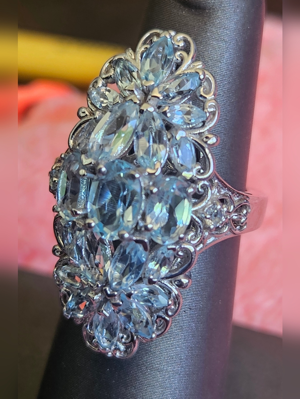 Sky Blue Topaz Floral Ring in Platinum Over Sterling Silver 5.00 ctw